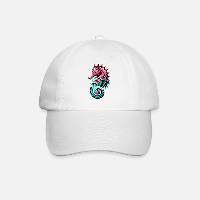 Seepferd schwimmen wild Wasser Kita Einschulung lo - Baseballkappe - Weiß/Weiß