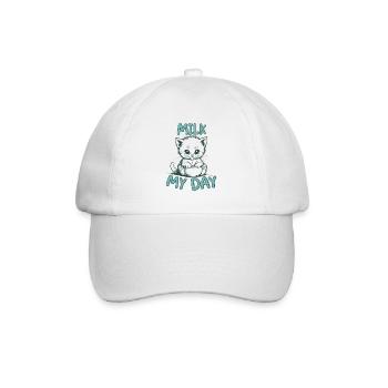 Milk My Day Katzen Shirt - Baseballkappe - Weiß/Weiß - Vorne