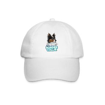 TEAM Border Collie Langhaar - Schwarz Tricolor - Baseballkappe - Weiß/Weiß - Vorne