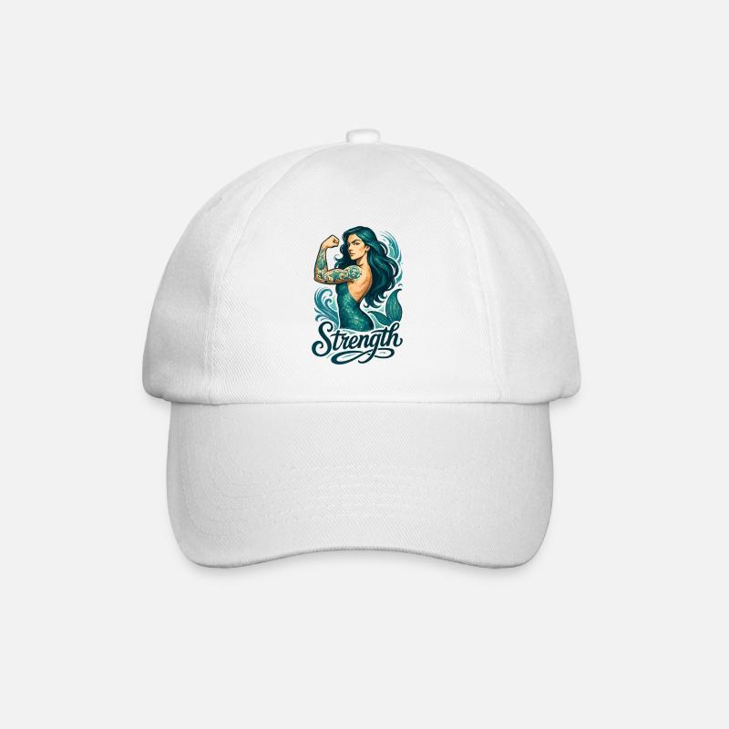 Starke Meerjungfrau Nixe Wasserfrau Geschenk - Baseballkappe - Weiß/Weiß