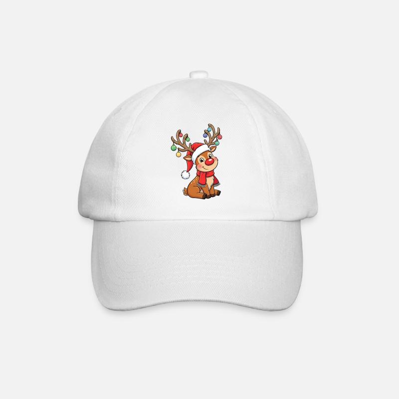 Süßes Weihnachtsrentier mit Deko und Mütze - Baseballkappe - Weiß/Weiß