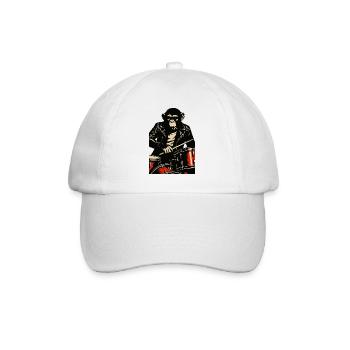 Chimp Drummer in Leather Jacket - Baseball Cap - white/white - Front