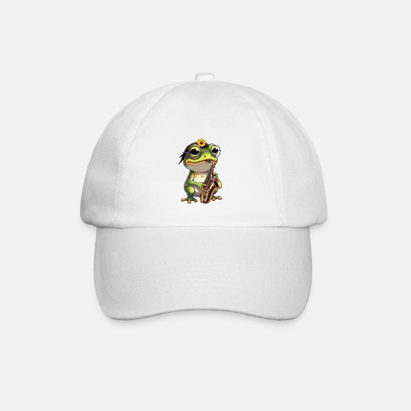 Jazzfrosch mit Saxophon - Baseballkappe - Weiß/Weiß
