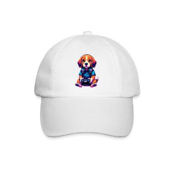 Beagle Gaming Gamer Zocken Zocker Videospiele - Baseballkappe - Weiß/Weiß - Vorne