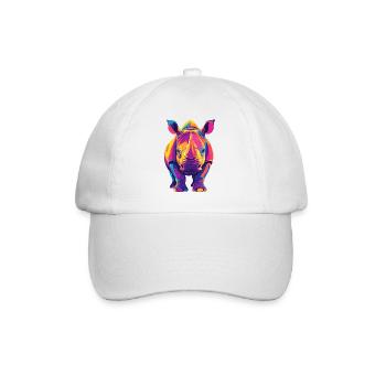 Farbenfroher Rhino Pop Art buntes Nashorn Motiv - Baseballkappe - Weiß/Weiß - Vorne
