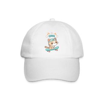 Trendiges Kawaii-Skateboard-Kätzchen - Baseballkappe - Weiß/Weiß - Vorne