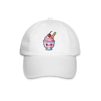 Kawaii Pink Sundae Cup - Baseballkappe - Weiß/Weiß - Vorne
