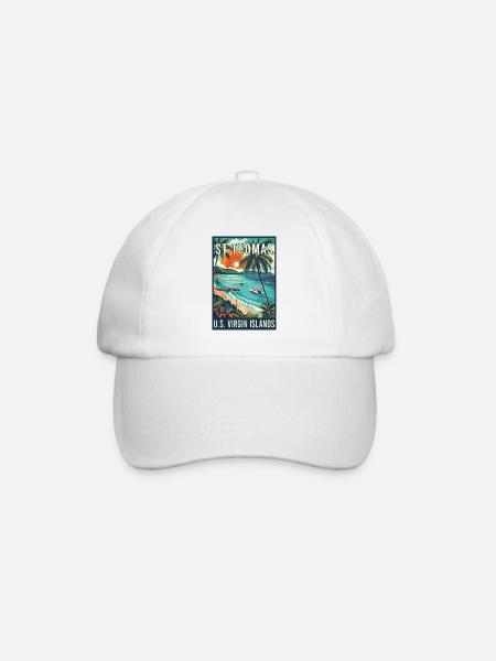 Explore St. Thomas Tropical Vintage Travel Art - Baseball Cap - white/white