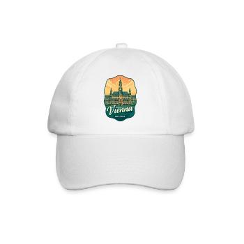 Wien Austria Rathaus Sonnenuntergang Vintage-Kunst - Baseballkappe - Weiß/Weiß - Vorne