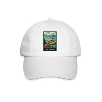 Discover Zurich in Switzerland Vintage Travel Art - Baseball Cap - white/white - Front
