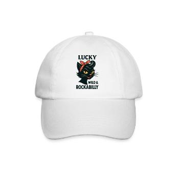 Lucky, Wild & Rockabilly: Black Retro Cat - Baseball Cap - white/white - Front