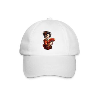 Geisha in red kimono with fan - Baseball Cap - white/white - Front