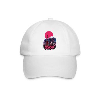 Tokyo neon skyline with pink sun - Baseball Cap - white/white - Front