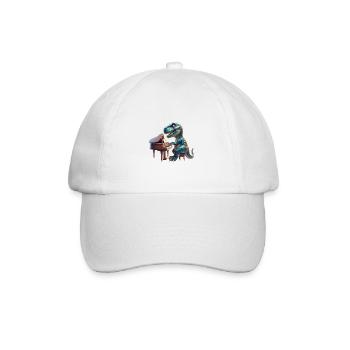 Cooler Dino Pianist Musik Fan Design - Baseballkappe - Weiß/Weiß - Vorne