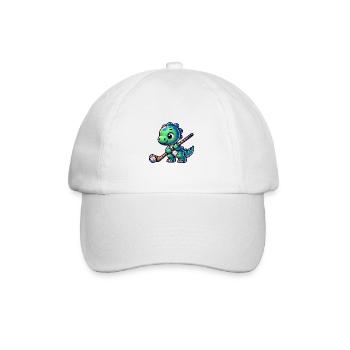 Niedlicher Dinosaurier Dino Hockey Spieler - Baseballkappe - Weiß/Weiß - Vorne