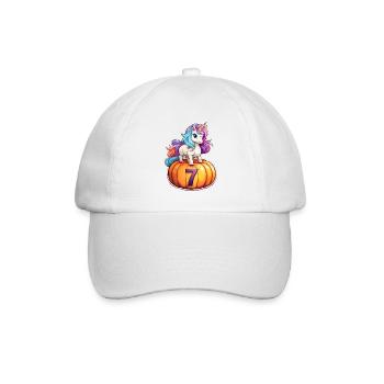 Einhorn Kürbis Herbst 7 – siebten Geburtstag - Baseballkappe - Weiß/Weiß - Vorne