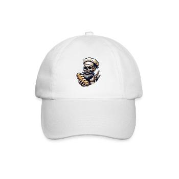 Skull mit Bäckermütze und Brot - Baseballkappe - Weiß/Weiß - Vorne