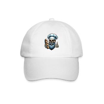 Skull mit Bäckermütze und Brot - Baseballkappe - Weiß/Weiß - Vorne