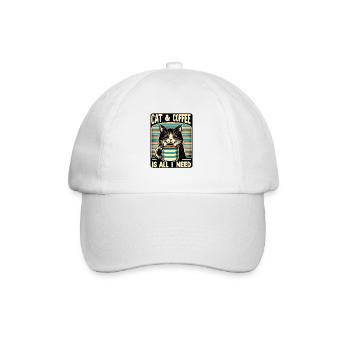 Katze und Kaffee ist alles was ich brauche - Baseballkappe - Weiß/Weiß - Vorne