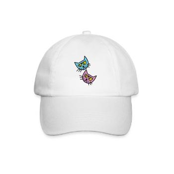 Two Funny Colorful Cats Graphic Illustration - Baseball Cap - white/white - Front