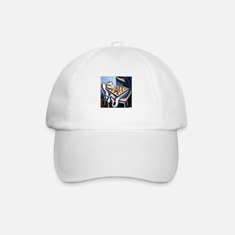 Salvador Dalí, cat plays chess - Baseball Cap - white/white