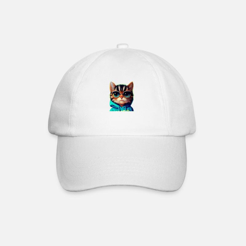 Katze mit Brille - Baseballkappe - Weiß/Weiß