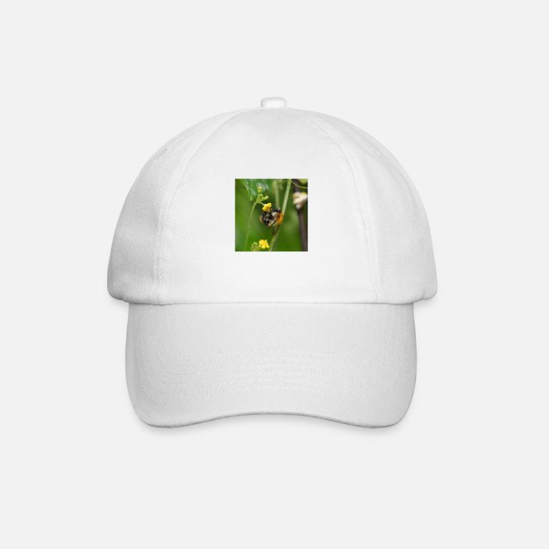 Hummel auf gelber Blüte - Baseballkappe - Weiß/Weiß