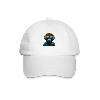 Regenbogen Affe mit Kopfhörer - Baseballkappe - Weiß/Weiß - Vorne