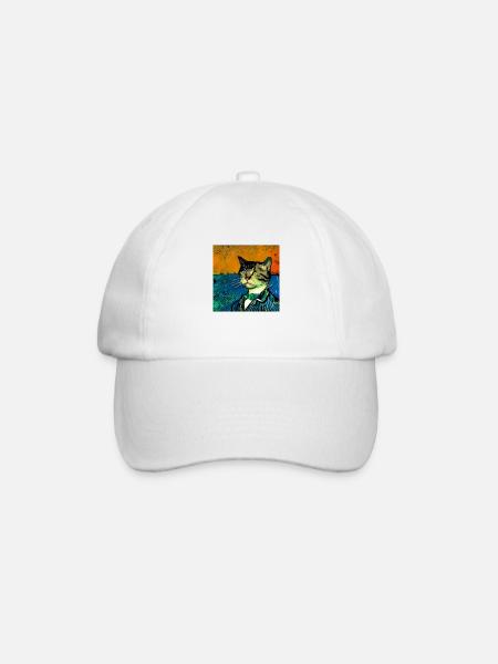 Katze gemalt von Van Gogh - Baseballkappe - Weiß/Weiß