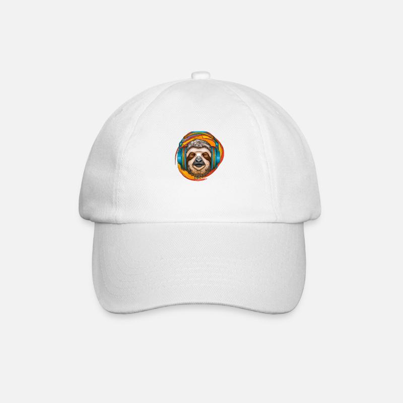 Cooles Faultier mit Kopfhörern hört Musik - Baseballkappe - Weiß/Weiß