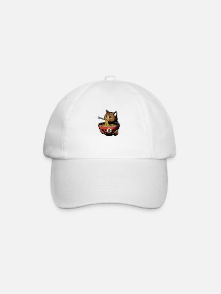 Süße Katze genießt Ramen Nudeln Design - Baseballkappe - Weiß/Weiß