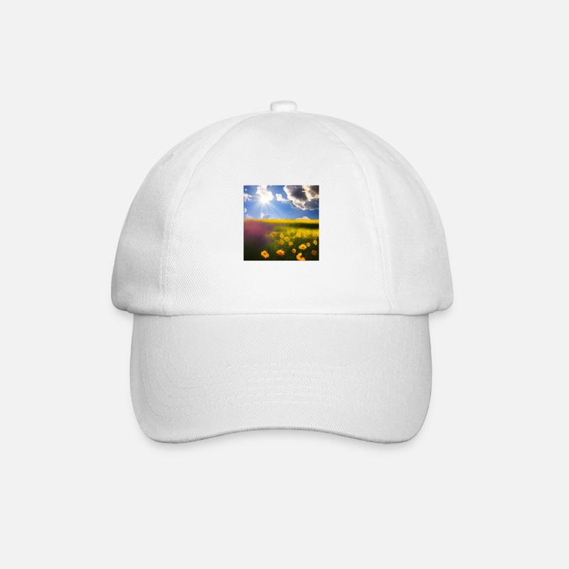 Summer Blue Sky Yellow Flowers - Baseball Cap - white/white