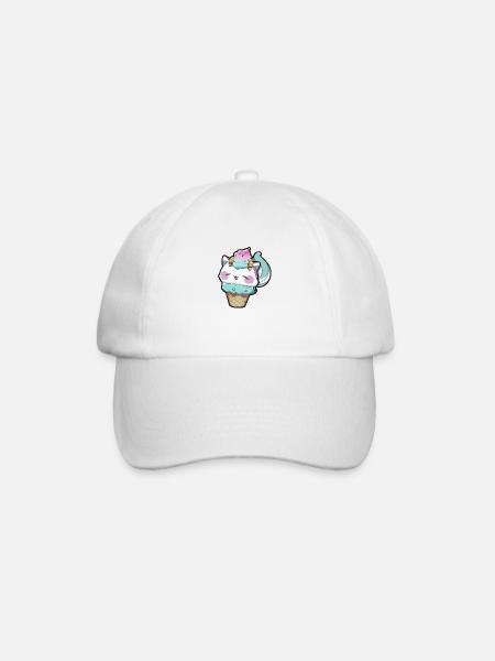 Süße Eis Waffel Anime Katze Manga Cartoon - Baseballkappe - Weiß/Weiß