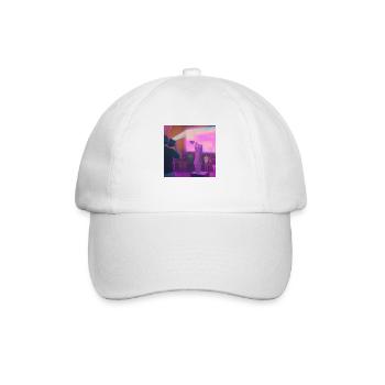 Man with a tv camera films a humanoid cat dancing - Baseball Cap - white/white - Front