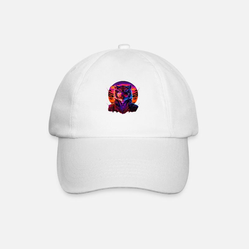 Retro Emblems - Animal - Pilot Tiger - Baseball Cap - white/white