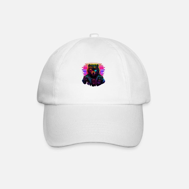 Retro Emblems - Animal - Pilot Bear - Baseball Cap - white/white