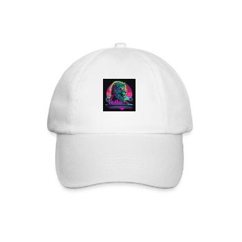 Lion with neon colors, synthwave / 80s - Baseball Cap - white/white - Front