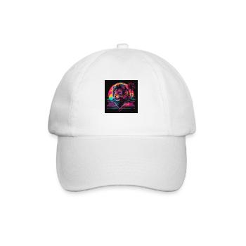 Lion with neon colors, synthwave / 80s - Baseball Cap - white/white - Front