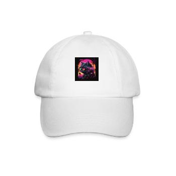 Cat with neon colors, synthwave / 80s - Baseball Cap - white/white - Front