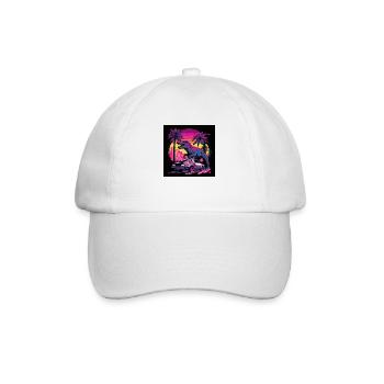 Dinosaurs with neon colors, synthwave / 80s - Baseball Cap - white/white - Front