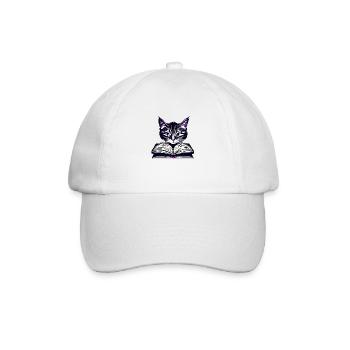 Cat Books Cat Reading Domestic Cat Book Kitten - Baseball Cap - white/white - Front