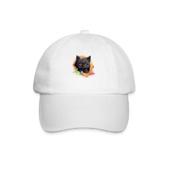 Guck-a-miau: Katze im zerrissenen Stoff Design - Baseballkappe - Weiß/Weiß - Vorne