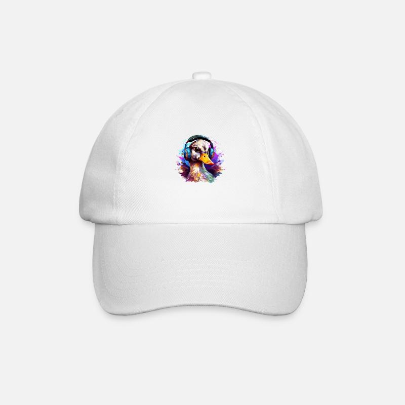 Funky duck with headphones graffiti style - Baseball Cap - white/white
