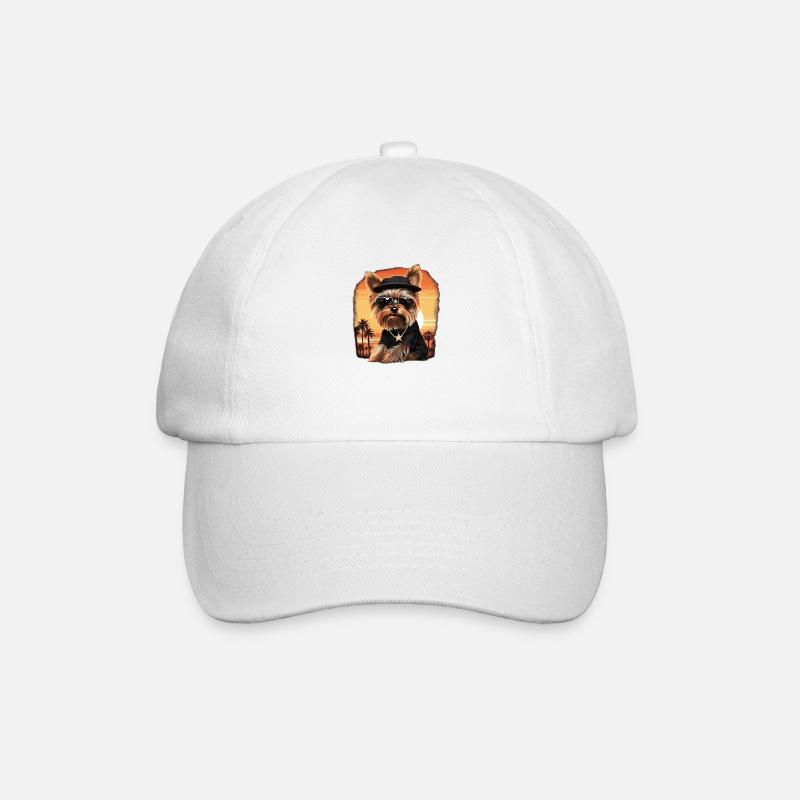 Yorkshire Terrier mit Sonnenbrille - Baseballkappe - Weiß/Weiß