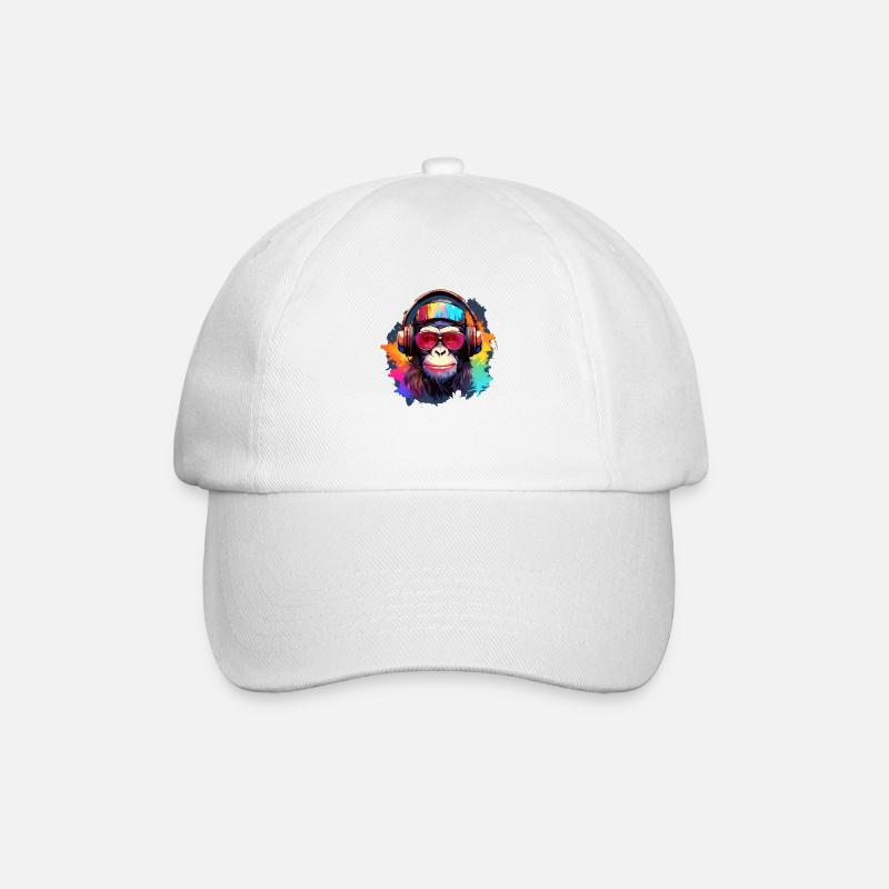 Cooler Affe mit Kopfhörer & Sonnenbrille - Baseballkappe - Weiß/Weiß