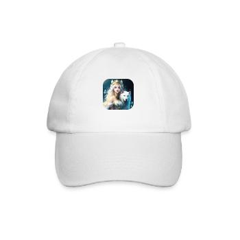 Meerjungfrau Prinzessin und stolzer weißer Hund - Baseballkappe - Weiß/Weiß - Vorne