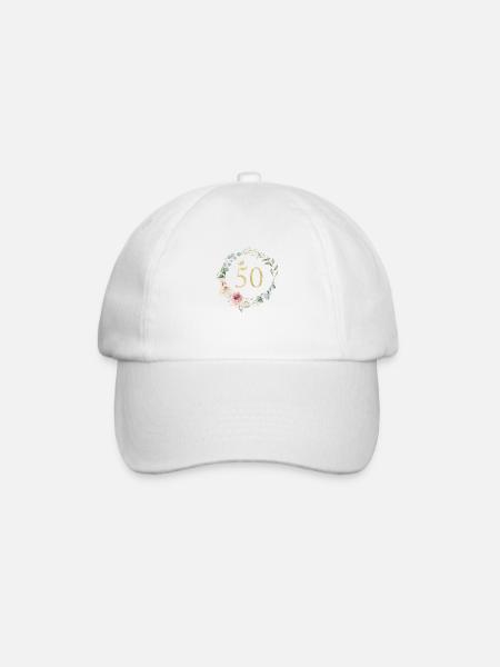 Número 50, Corona Floral, Personalizable - Gorra béisbol - blanco/blanco