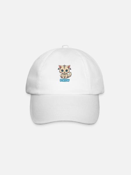 Anime Kitten Meow - Niedliches und verspieltes Design - Baseballkappe - Weiß/Weiß