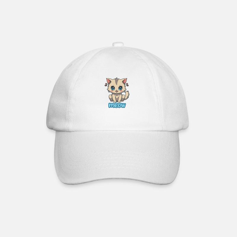 Anime Kitten Meow - Niedliches und verspieltes Design - Baseballkappe - Weiß/Weiß