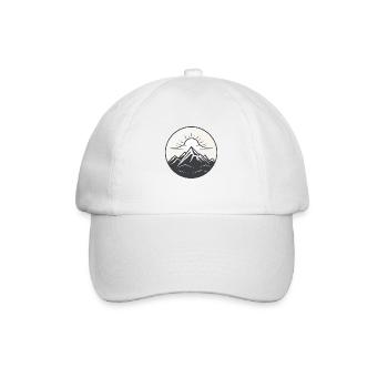 Minimalist drawn mountains, sun and clouds - Baseball Cap - white/white - Front